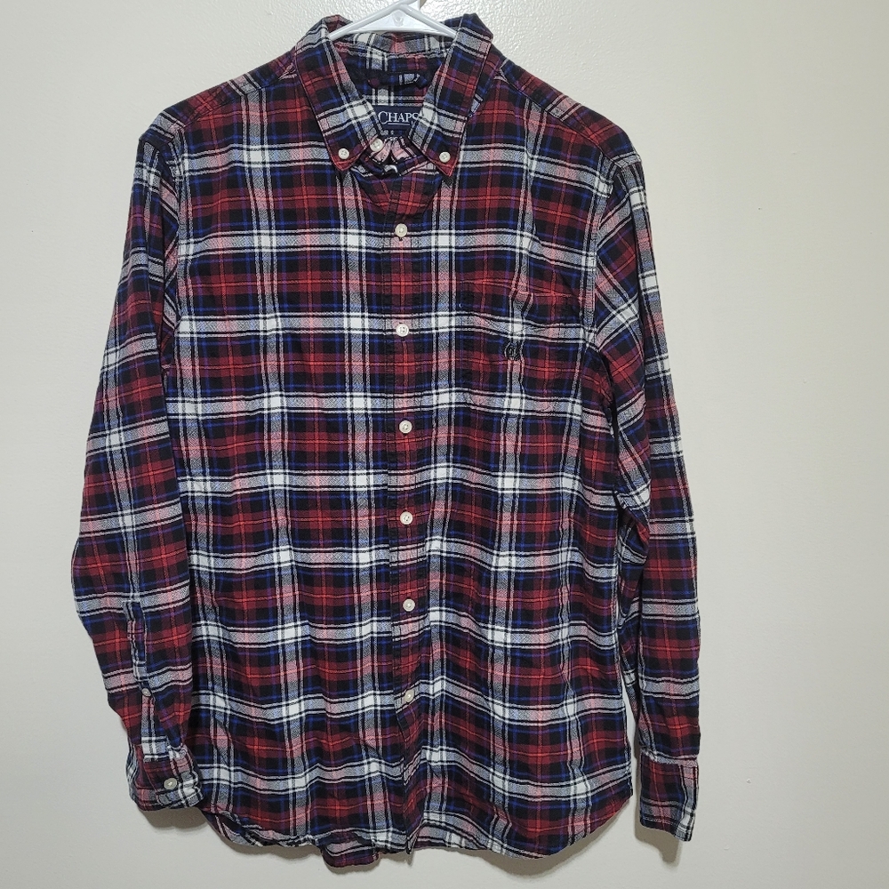 Chaps Men's Navy and Red Plaid Button Down‎ Shirt